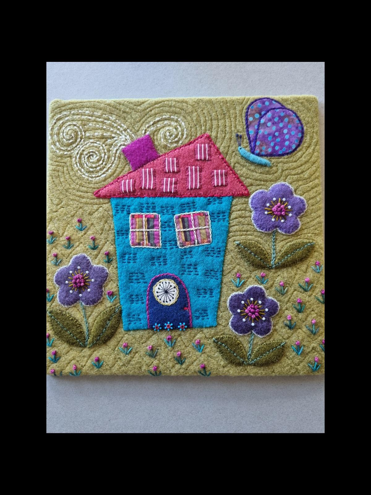 FMcK31 LITTLE HOUSES
In this class, you will be introduced to wool applique using recycled and hand dyed wool fabric for the background and body of your piece. Embellishing with a variety of hand embroidery stitches, beads, sequins, and additional fabrics will bring these tiny houses to life. A fun class to experiment with colour and design using your own imagination.
Time: 10.00am - 3.00pm
Date: 3/10/26 & 4/10/26
Tutor: Freya McKee
Skill Level: all level